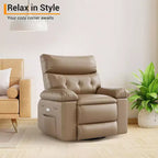 Fauteuil inclinable pivotant en cuir artificiel épaissi, avec fonctions de massage, d'inclinaison et poche latérale, adapté au salon et à la chambre à coucher.