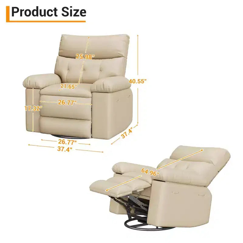 Fauteuil inclinable pivotant en cuir artificiel épaissi, avec fonctions de massage, d'inclinaison et poche latérale, adapté au salon et à la chambre à coucher.