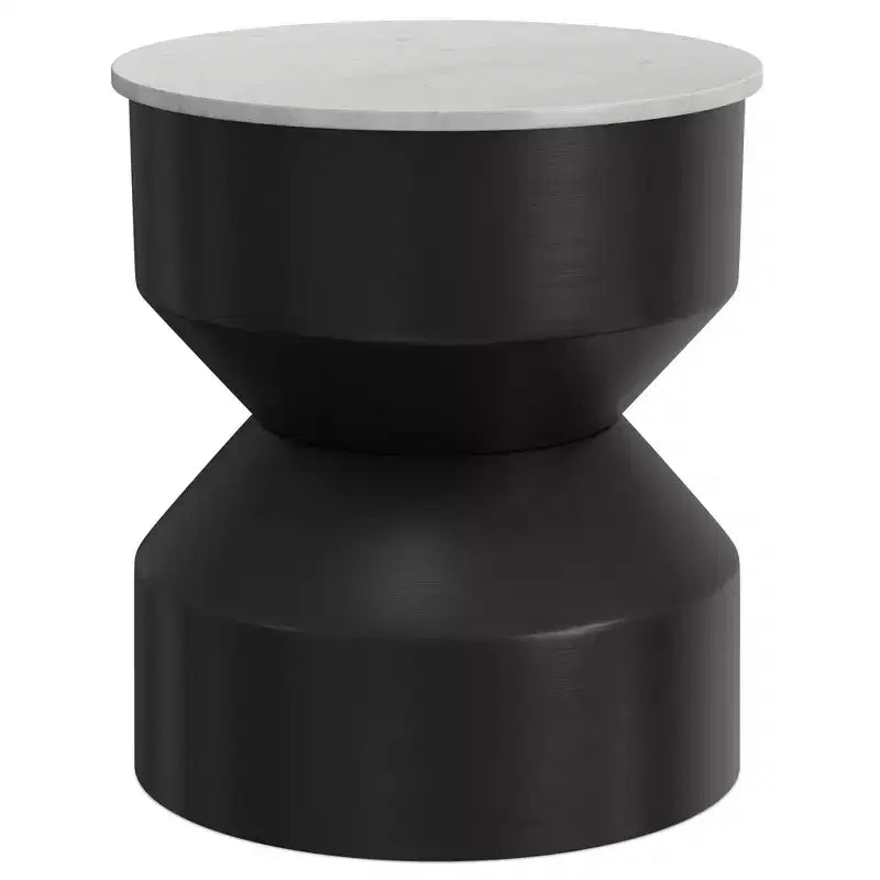 Dolly 16 inch Wide Genuine Marble Top Modern Metal End Table in Black/White, Assembled
