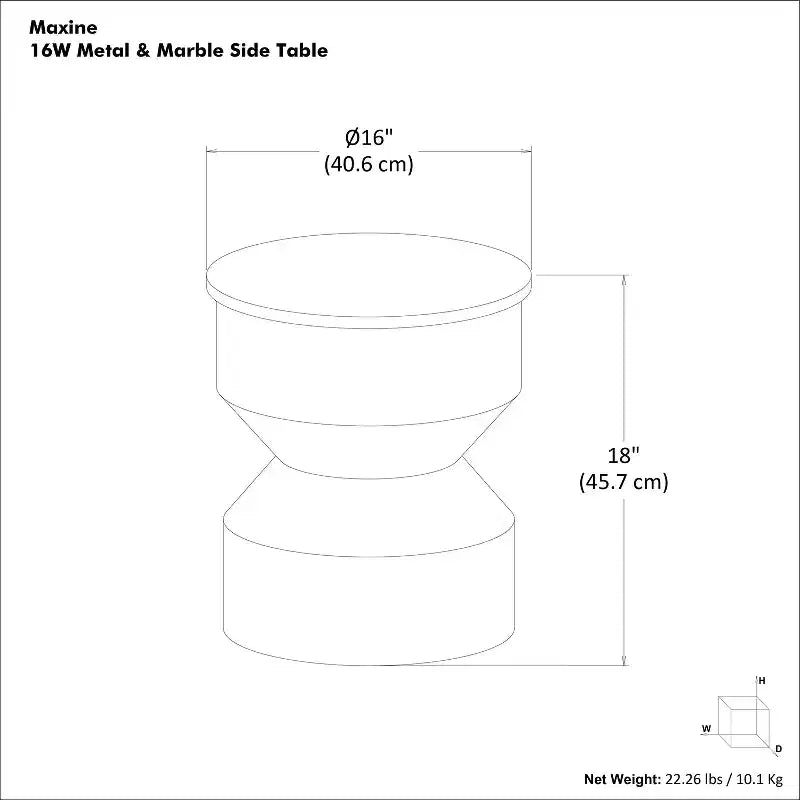 Table d'appoint moderne Dolly avec plateau en véritable marbre de 40,6 cm de large, en métal, noir/blanc, assemblée