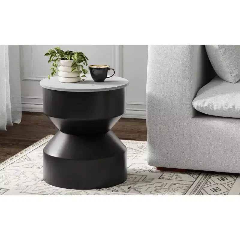 Table d'appoint moderne Dolly avec plateau en véritable marbre de 40,6 cm de large, en métal, noir/blanc, assemblée