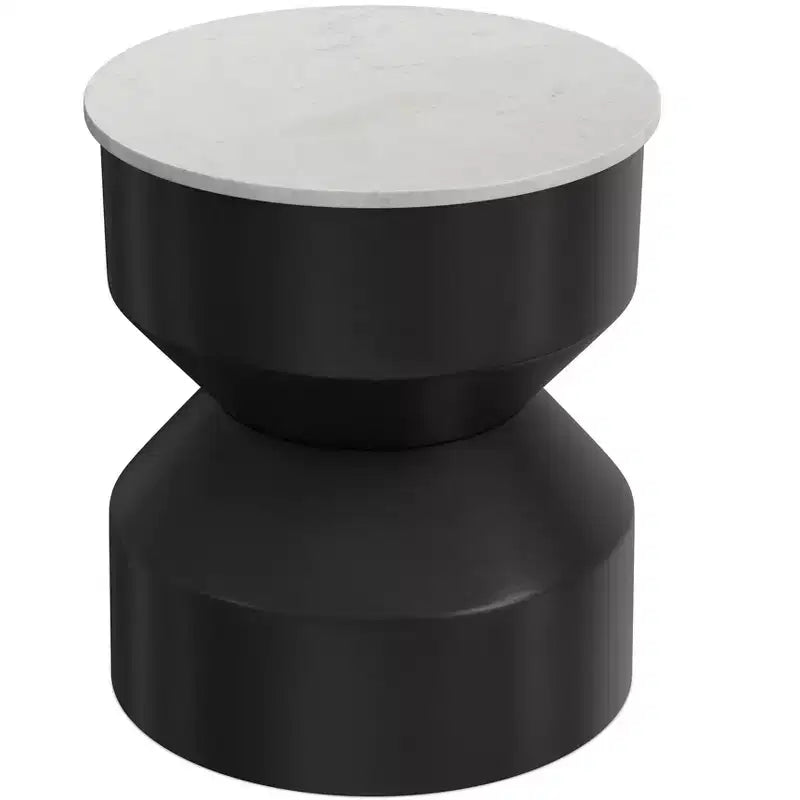 Table d'appoint moderne Dolly avec plateau en véritable marbre de 40,6 cm de large, en métal, noir/blanc, assemblée