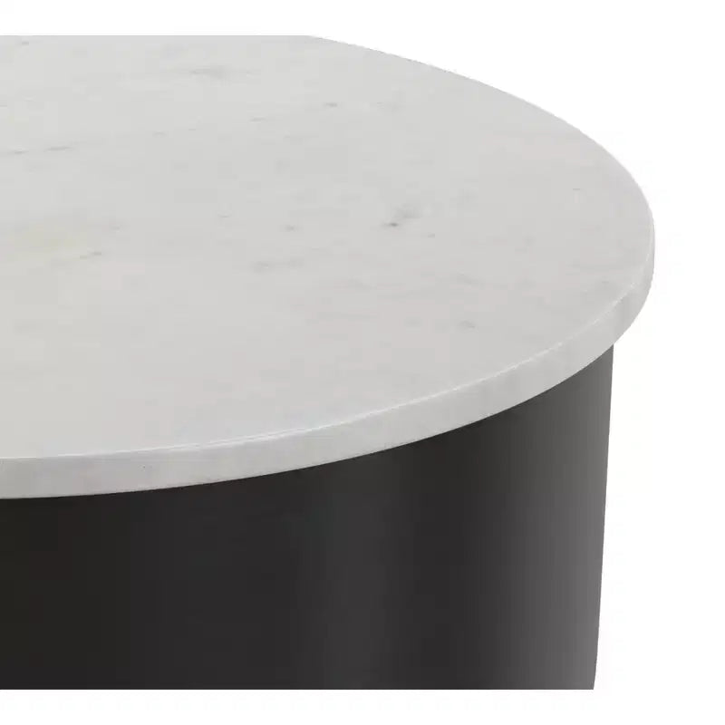 Table d'appoint moderne Dolly avec plateau en véritable marbre de 40,6 cm de large, en métal, noir/blanc, assemblée