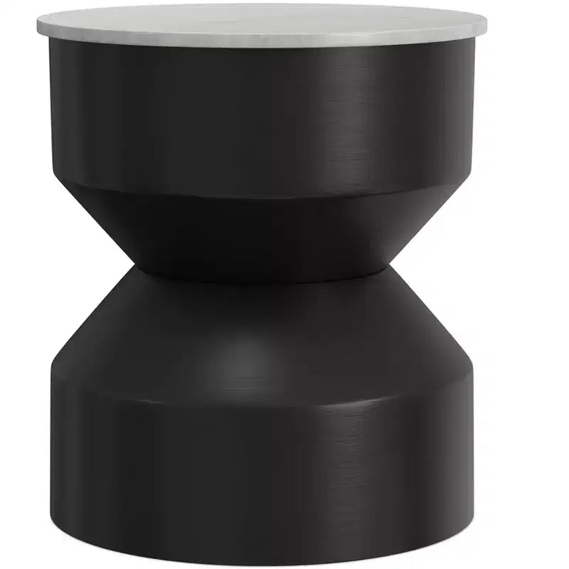 Table d'appoint moderne Dolly avec plateau en véritable marbre de 40,6 cm de large, en métal, noir/blanc, assemblée