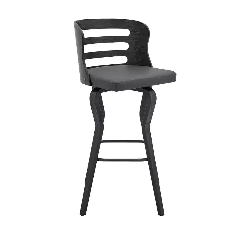 Chaise de bar HomeRoots 29 en similicuir gris et noir et fer pivotante à dossier bas et hauteur de bar