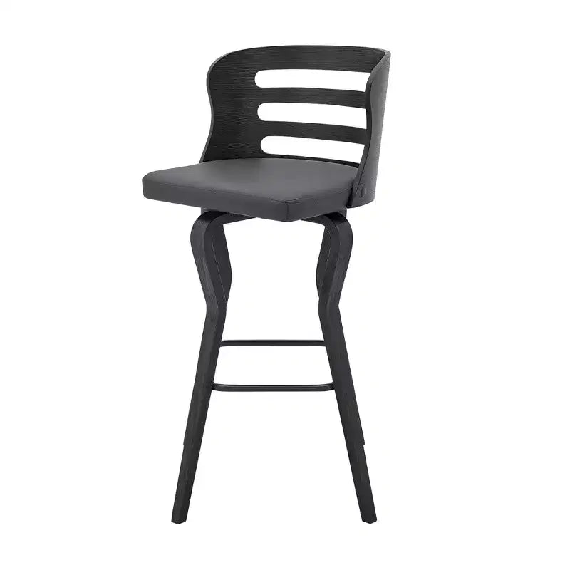 Chaise de bar HomeRoots 29 en similicuir gris et noir et fer pivotante à dossier bas et hauteur de bar