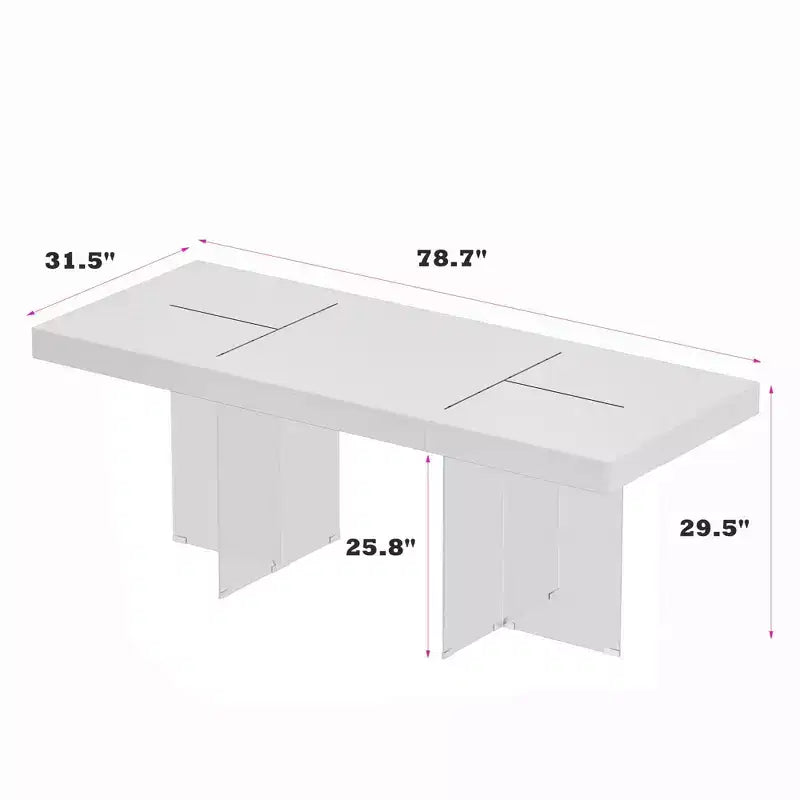 Table de salle à manger et de conférence rectangulaire blanche Hitow avec pieds en verre trempé