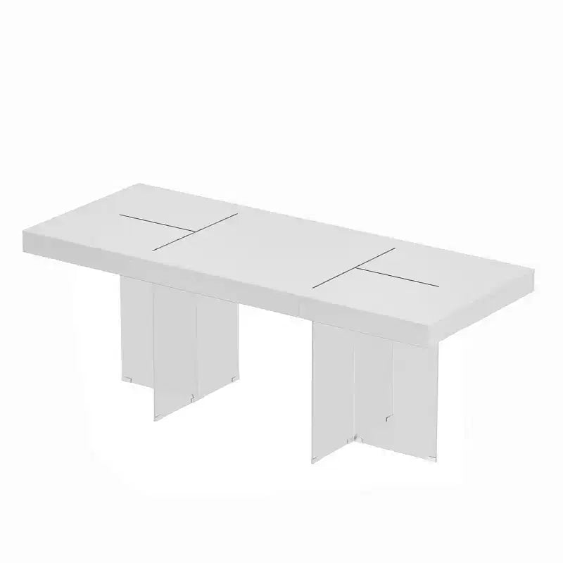 Table de salle à manger et de conférence rectangulaire blanche Hitow avec pieds en verre trempé