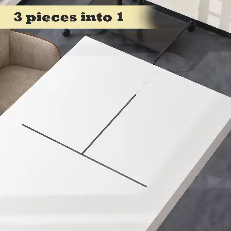 Table de salle à manger et de conférence rectangulaire blanche Hitow avec pieds en verre trempé