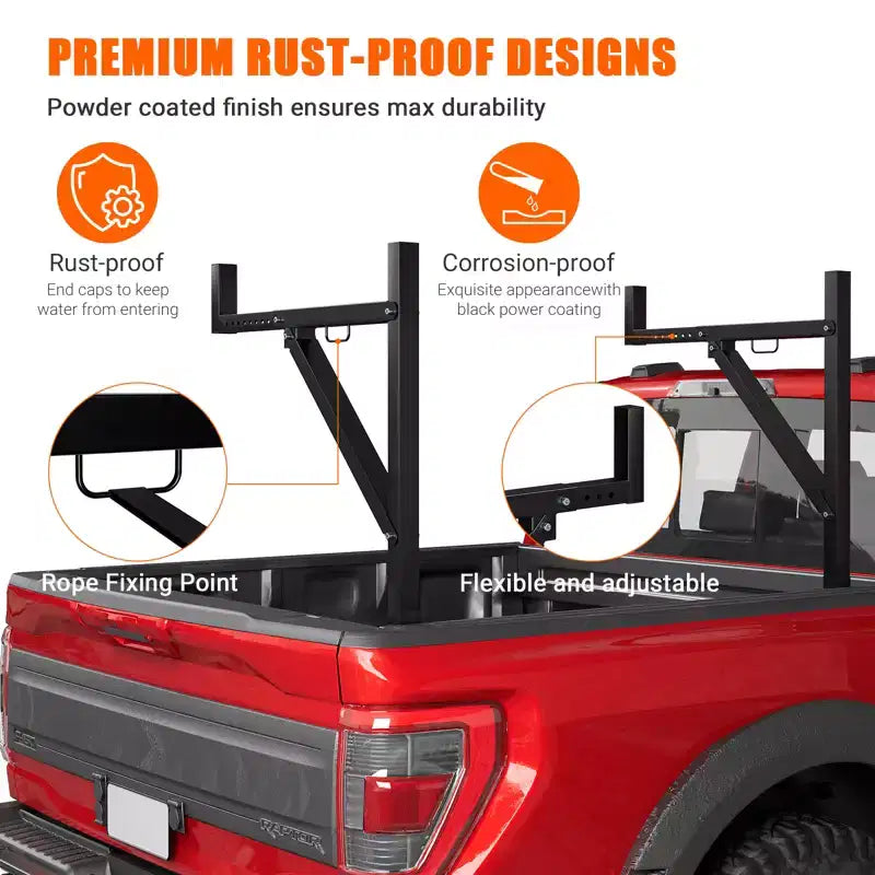 Support d'échelle réglable robuste pour camionnettes | Construction en acier | Extensible de 19 à 34 po, hauteur de 44,5 à 49,5 po | Charge de 250 lb | Idéal pour les kayaks