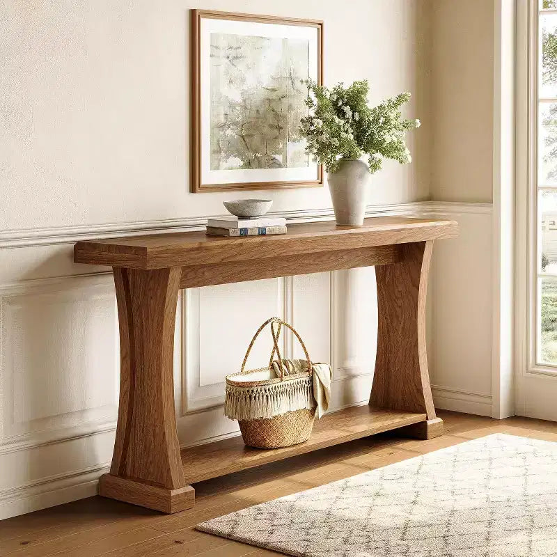 Lantine 63-Inch Console Table for Entryway, 2-Tier Entryway Table Behind Sofa with Storage Shelves for Living Room, Hallway, Narrow Wooden Table
