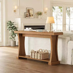 Console Lantine de 63 pouces pour entrée, Table d'entrée à 2 niveaux derrière un canapé avec étagères de rangement pour salon, couloir, Table en bois étroite