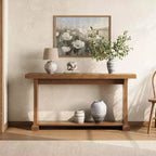 Console Lantine de 63 pouces pour entrée, Table d'entrée à 2 niveaux derrière un canapé avec étagères de rangement pour salon, couloir, Table en bois étroite
