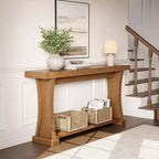 Console Lantine de 63 pouces pour entrée, Table d'entrée à 2 niveaux derrière un canapé avec étagères de rangement pour salon, couloir, Table en bois étroite