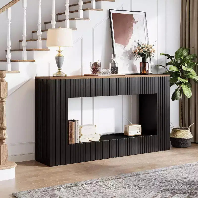 Table de console d'entrée Lantine 55, table console moderne avec 2 niveaux de rangement, meuble de canapé étroit pour salon, entrée, couloir, noir