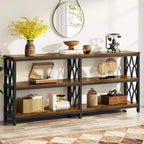 Lantine 70.9-Inch Console Table with Storage, Industrial 3-Tier Sofa Table for Living Room, Entryway Table for Hallway, Rustic Brown & Black