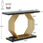 Console étroite Lantine de 40 pouces en or, table de canapé étroite d'entrée en faux marbre avec base géométrique en métal pour salon, couloir, foyer, noir