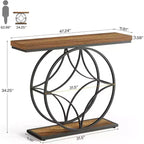 Console Lantine de 47 pouces, table de canapé industrielle à 2 niveaux avec cadre métallique géométrique pour salon, derrière le canapé, petits espaces, marron rustique
