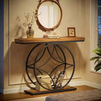 Console Lantine de 47 pouces, table de canapé industrielle à 2 niveaux avec cadre métallique géométrique pour salon, derrière le canapé, petits espaces, marron rustique