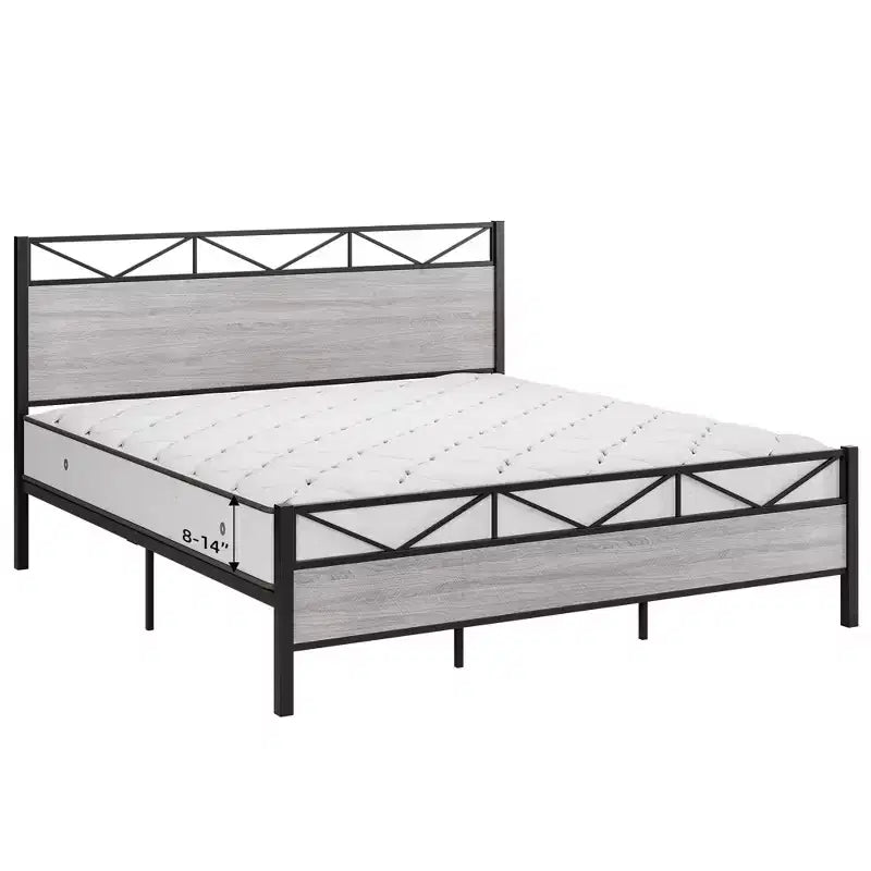 Cadre de lit Coolmee King Size avec tête de lit, cadre de lit plateforme industriel King Size avec 14 lattes métalliques solides, rangement sous le lit, silencieux
