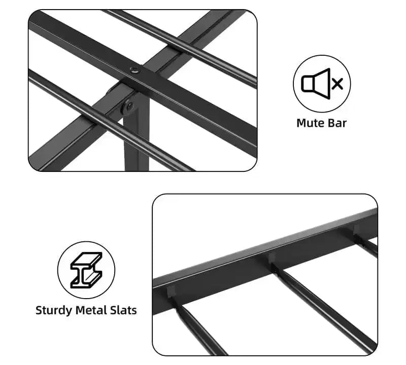 Cadre de lit Coolmee King Size avec tête de lit, cadre de lit plateforme industriel King Size avec 14 lattes métalliques solides, rangement sous le lit, silencieux