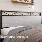 Cadre de lit Coolmee King Size avec tête de lit, cadre de lit plateforme industriel King Size avec 14 lattes métalliques solides, rangement sous le lit, silencieux