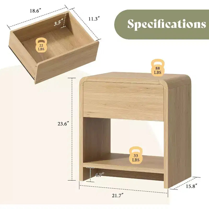 AMERLIFE Lot de 2 tables de chevet modernes avec tiroir et étagère ouverte, en bois composite