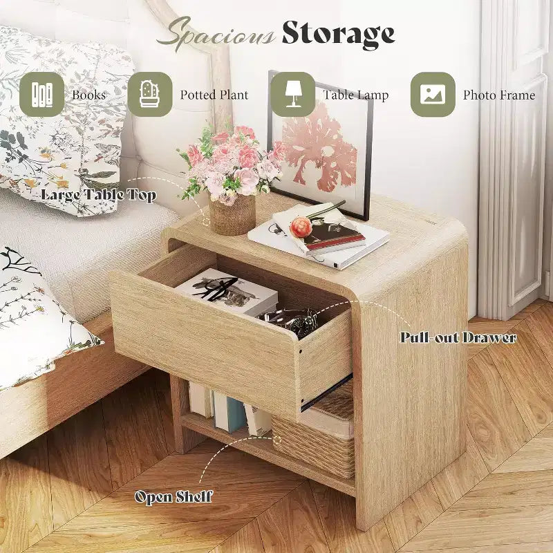 AMERLIFE Lot de 2 tables de chevet modernes avec tiroir et étagère ouverte, en bois composite