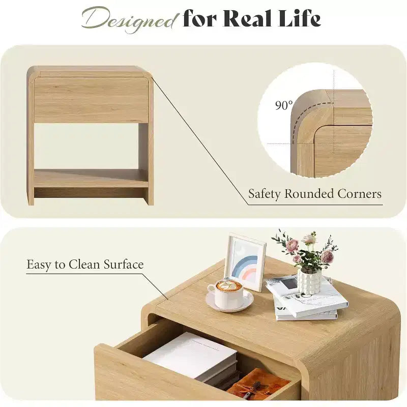 AMERLIFE Lot de 2 tables de chevet modernes avec tiroir et étagère ouverte, en bois composite