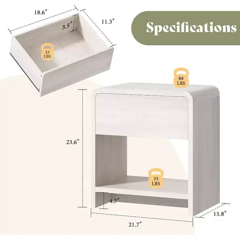 AMERLIFE Lot de 2 tables de chevet modernes avec tiroir et étagère ouverte, en bois composite