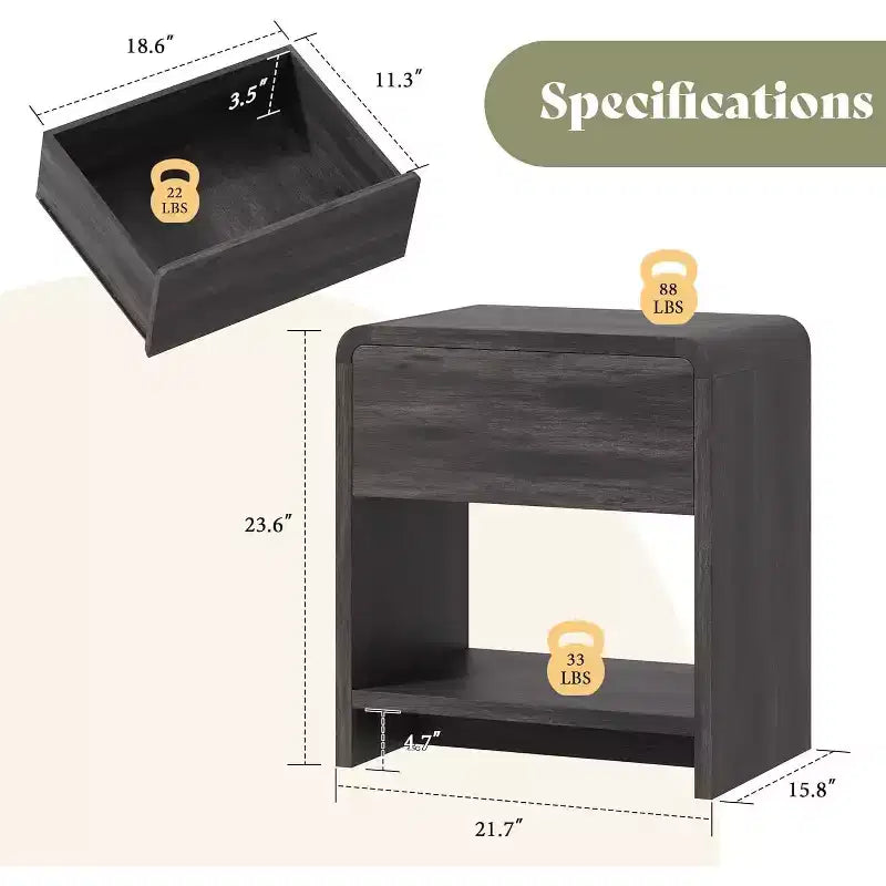 AMERLIFE Lot de 2 tables de chevet modernes avec tiroir et étagère ouverte, en bois composite