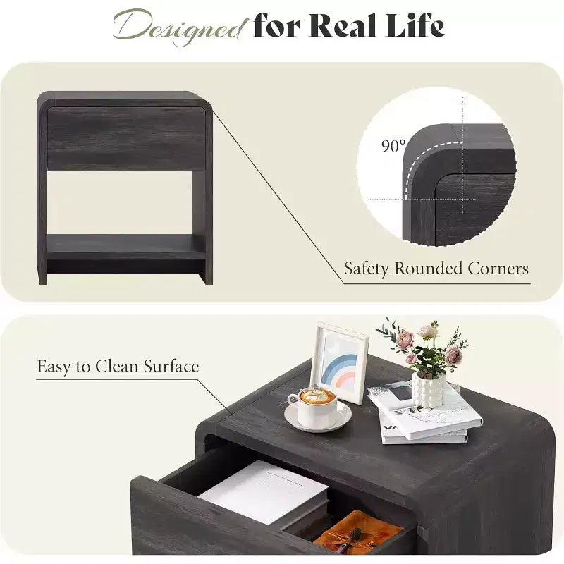 AMERLIFE Lot de 2 tables de chevet modernes avec tiroir et étagère ouverte, en bois composite