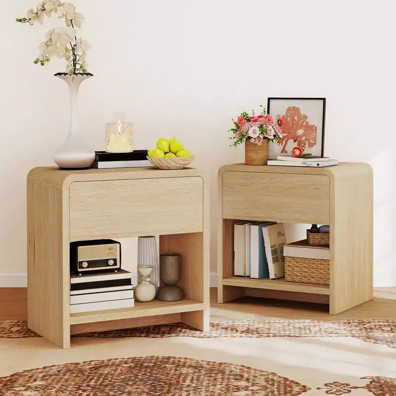 AMERLIFE Lot de 2 tables de chevet modernes avec tiroir et étagère ouverte, en bois composite