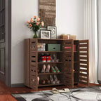 JVNOXK Étagère à chaussures réglable à 5 niveaux avec portes à persiennes, meuble de rangement à chaussures en bois adapté aux entrées, dressings et salons