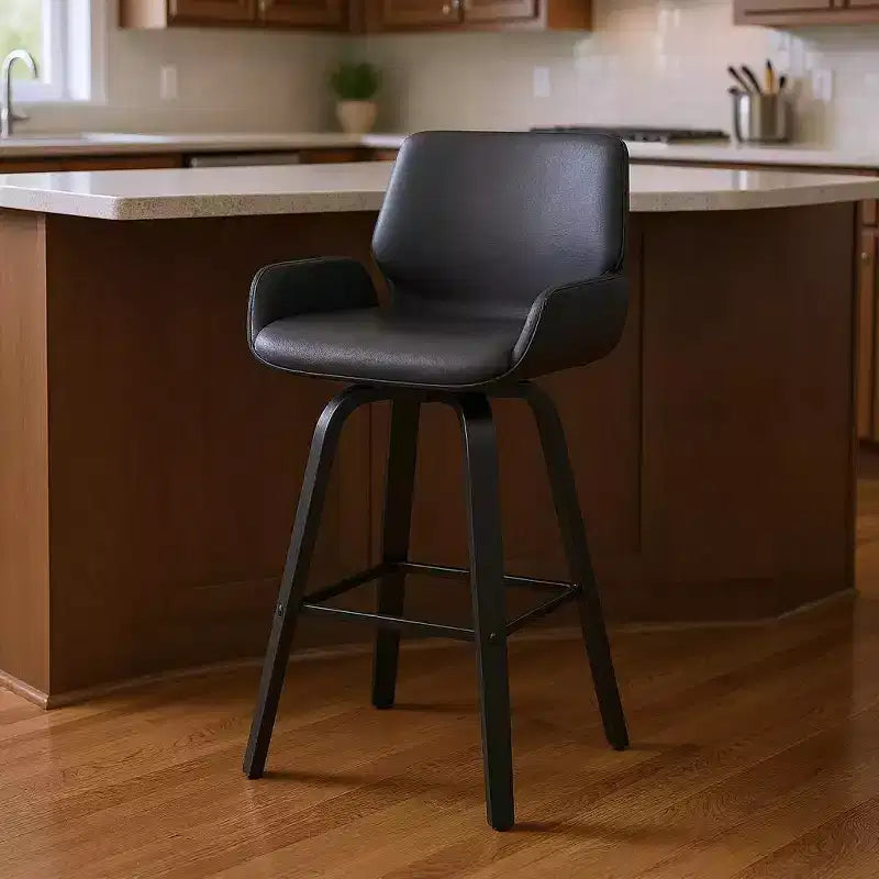 HomeRoots 26 Tabouret de bar pivotant hauteur comptoir en similicuir et fer gris et noir