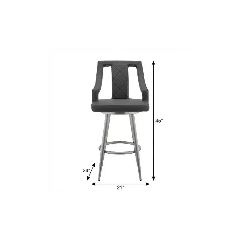 Chaise de bar pivotante HomeRoots 29 en similicuir gris et argent et fer, hauteur bar