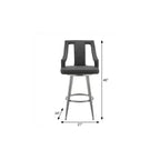 Chaise de bar pivotante HomeRoots 29 en similicuir gris et argent et fer, hauteur bar