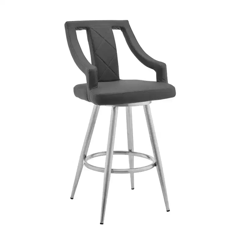 Chaise de bar pivotante HomeRoots 29 en similicuir gris et argent et fer, hauteur bar