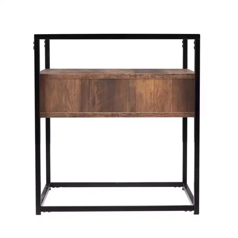HomeRoots 22 Table d'appoint carrée en verre noir et fer avec tiroir et étagère