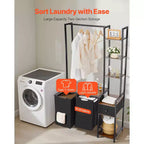 Trieur à linge à 3 niveaux VEVOR avec étagère, panier à linge haut avec étagères et tiroirs, étagère de rangement autoportante à 2 sections, noir