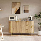 Buffet avec Placard, Meuble Console en Bois Flûté Moderne de 150 cm avec 3 Tiroirs et Étagère Réglable