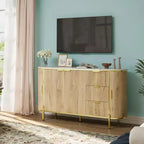 Buffet avec Placard, Meuble Console en Bois Flûté Moderne de 150 cm avec 3 Tiroirs et Étagère Réglable