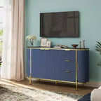 Buffet avec Placard, Meuble Console en Bois Flûté Moderne de 150 cm avec 3 Tiroirs et Étagère Réglable
