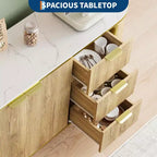 Buffet avec Placard, Meuble Console en Bois Flûté Moderne de 150 cm avec 3 Tiroirs et Étagère Réglable