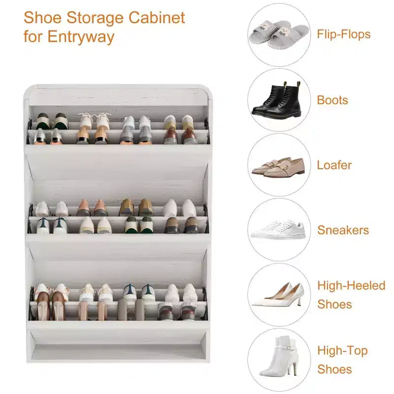COZONY Armoire à chaussures haute de 46 po avec 3 tiroirs basculants Meuble de rangement à chaussures en bois avec étagère réglable pour entrée, couloir, salon