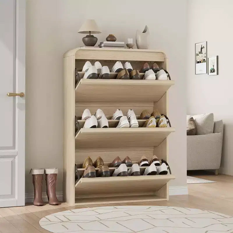 COZONY Armoire à chaussures haute de 46 po avec 3 tiroirs basculants Meuble de rangement à chaussures en bois avec étagère réglable pour entrée, couloir, salon