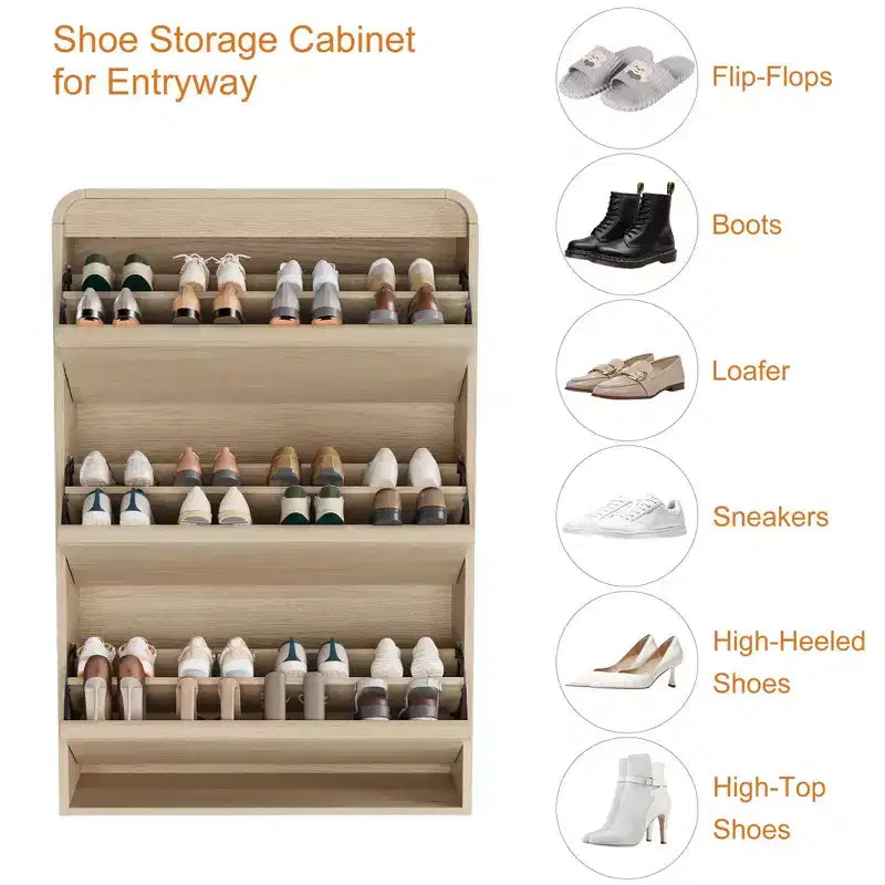 COZONY Armoire à chaussures haute de 46 po avec 3 tiroirs basculants Meuble de rangement à chaussures en bois avec étagère réglable pour entrée, couloir, salon