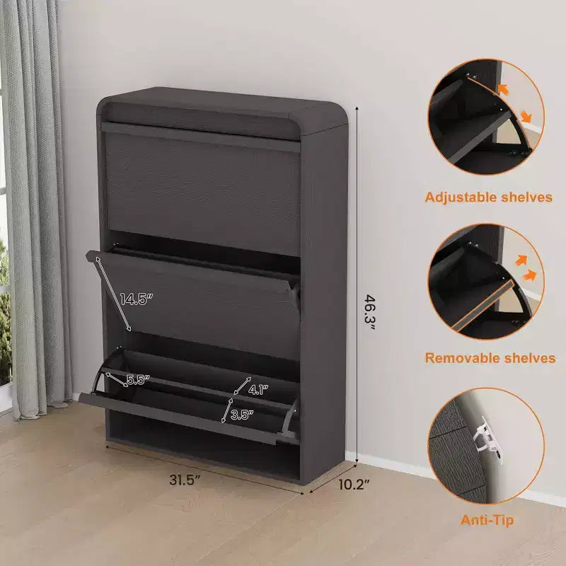 COZONY Armoire à chaussures haute de 46 po avec 3 tiroirs basculants Meuble de rangement à chaussures en bois avec étagère réglable pour entrée, couloir, salon
