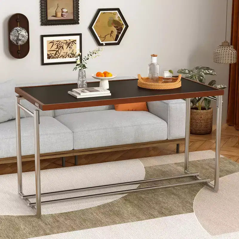 Table Basse Relevable Luck Live 50 Transformable en Bureau, Piétement Acier Inoxydable, Plateau Bicolore Pour Salon