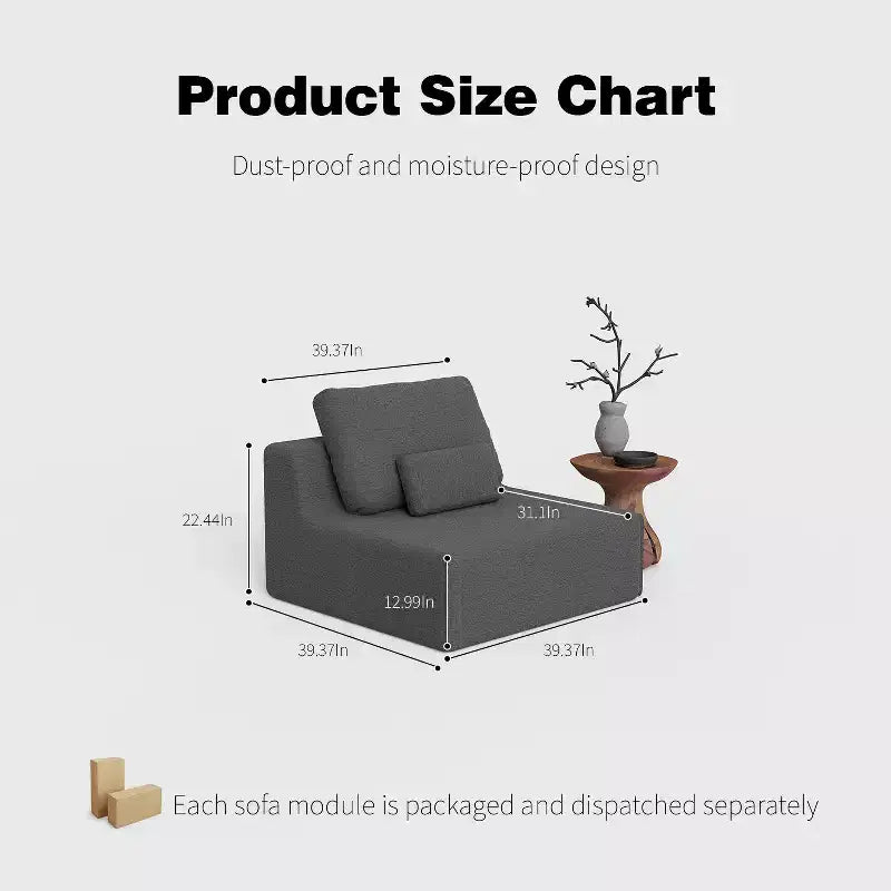 Fauteuil modulable sans accoudoirs FurnitureR avec assise profonde, fauteuil d'appoint rembourré pour salon, chambre ou canapé sectionnel